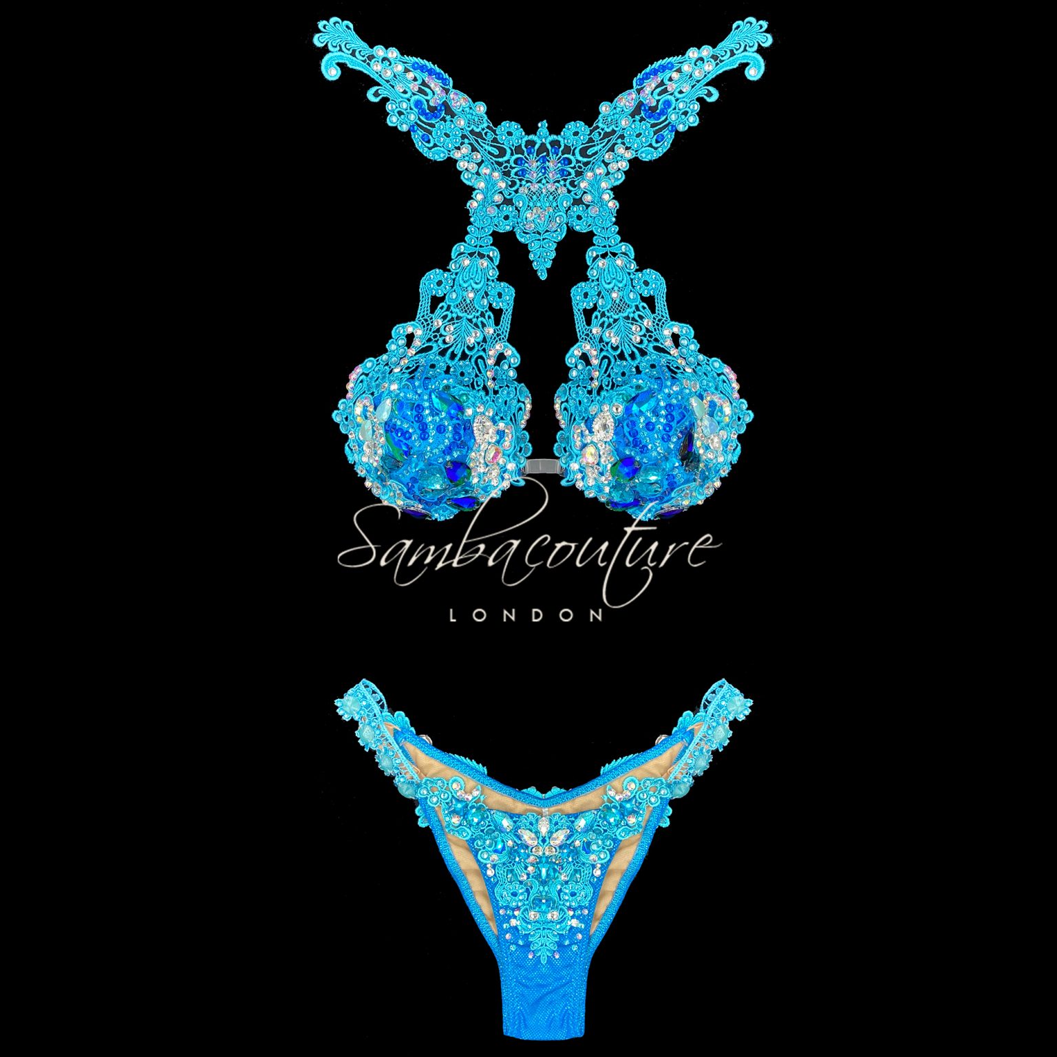 SambaCouture turquoise blue WBFF posing suit